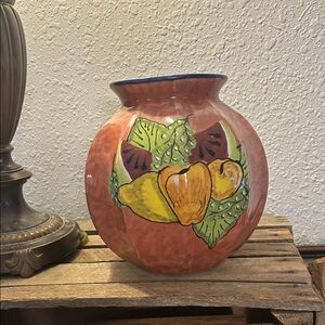 Handcrafted Ceramic Vase with Fruit Design
